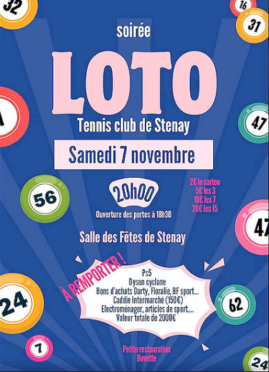 LOTO avec le tennis club de Stenay le samedi 7 novembre